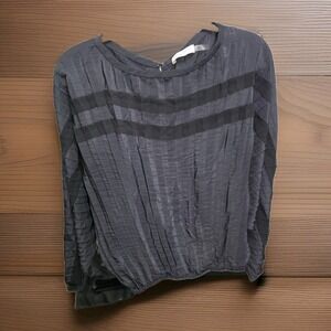 Ramy Brook Blouse XS Dark Blue Long Sleeve Off-Shoulder Boat Neck Top Pleats